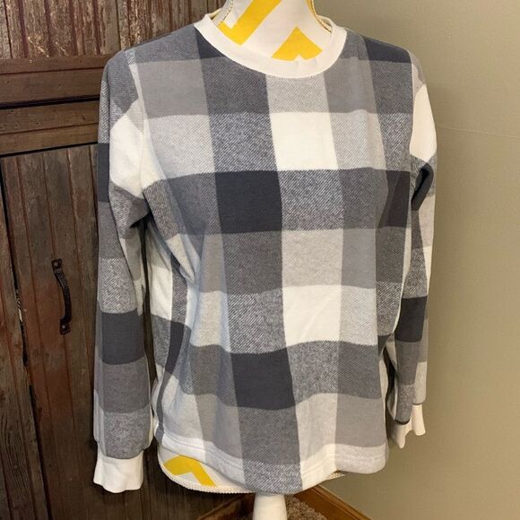 Women’s Junior’s Old Navy Gray Gingham Checkered Fleece Crewneck Sweater Top S - Picture 1 of 6